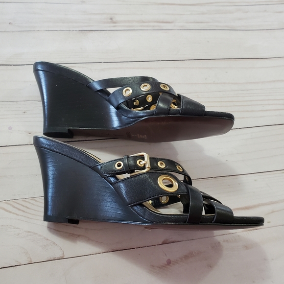 Cole Haan Women's Air Whitney Black and Gold Slide Wedge Sandal Shoes Size 7 - Picture 12 of 14